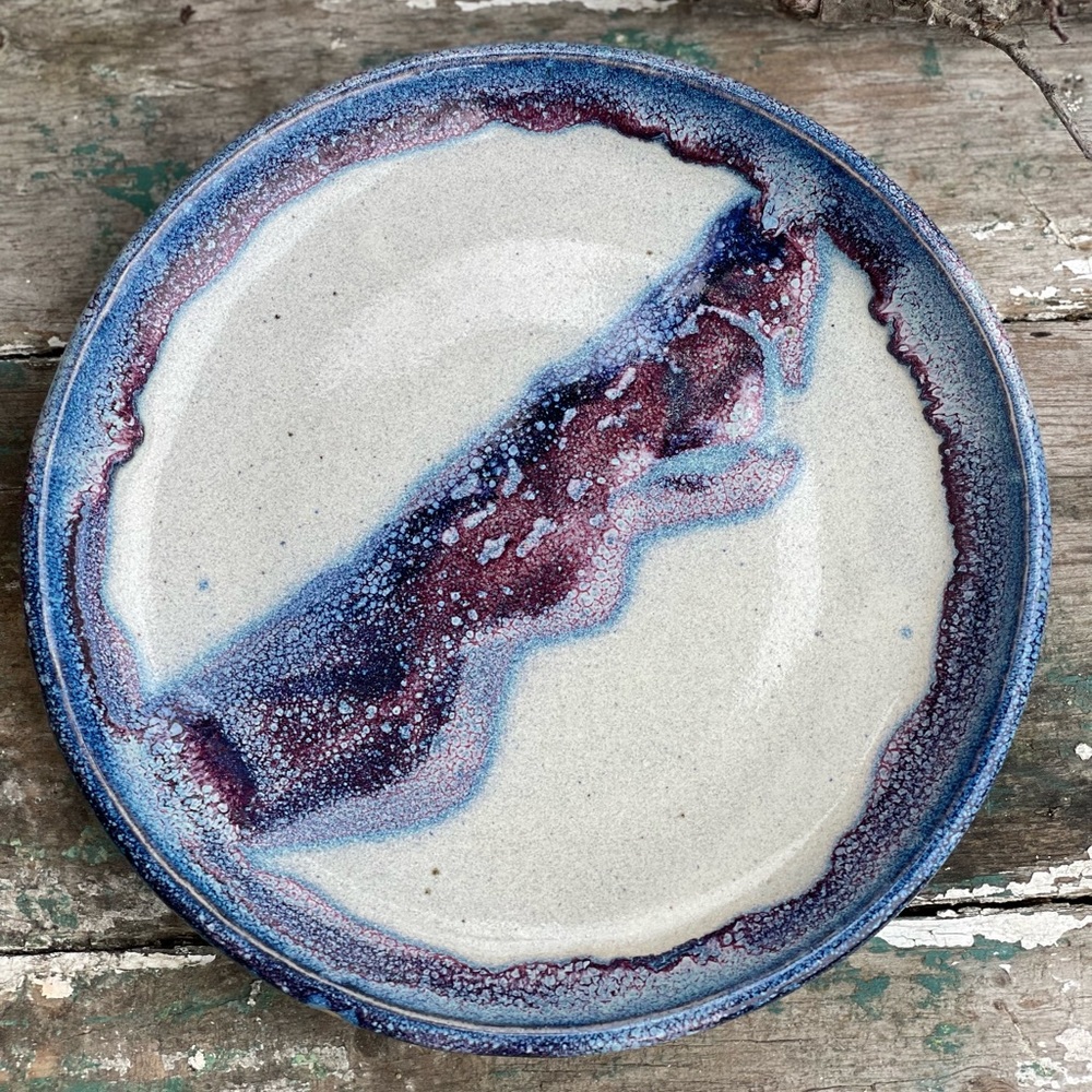 Vintage pottery artisan plate blue & purple